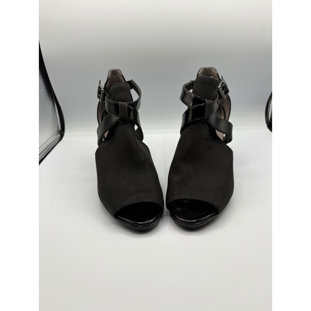 LifeStride Gale Black Peep Toe Strappy Dress Sandals Heels Soft System Size 8.5M